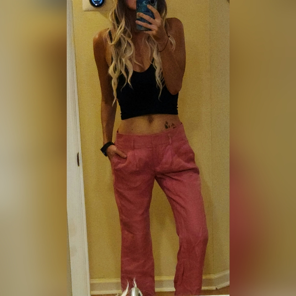 Ann Taylor Loft 100% Linen Salmon Colored Wide Leg Pants
